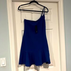 Lulu's  Dress blue Stay Gorgeous One shoulder minidress. NWT Wrinkle free fabric